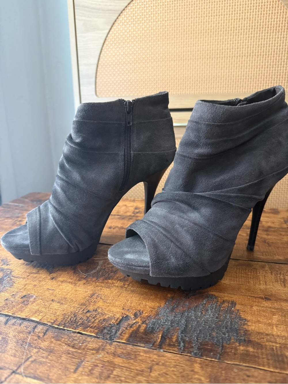 Miss Sixty Jaiden Leather Upper Manmade Sole Peep-Toe Stiletto Ankle Boots